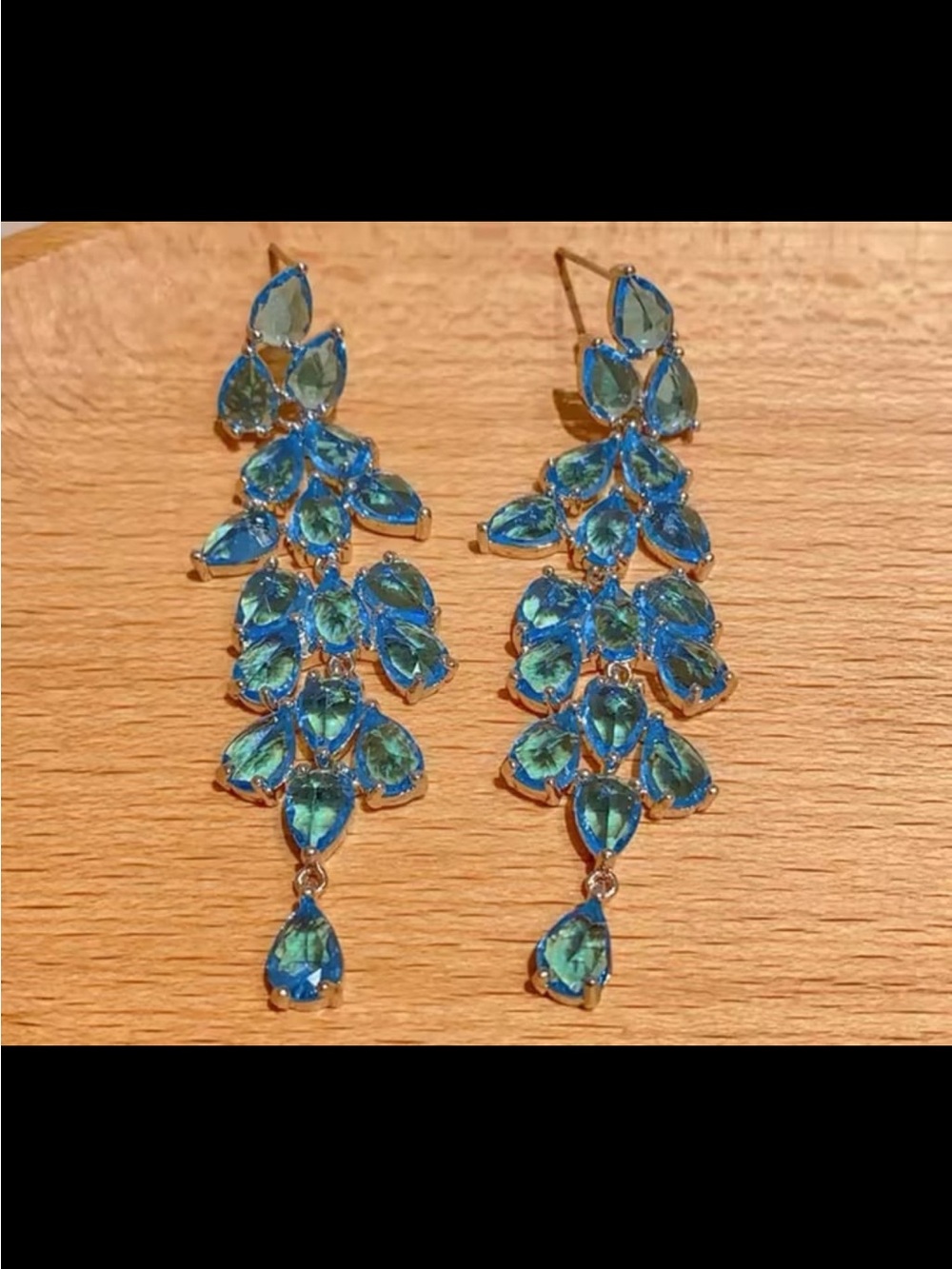 925 Silver Pear Cut Floral sapphire silver finish dangle earrings #239